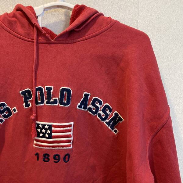 中古 アメリカ古着 U.S.POLO ASSN. ユーエスポロアッスン パーカー スウエット トレーナー メンズ 2XLサイズ XXL 3L 赤色 レッド
