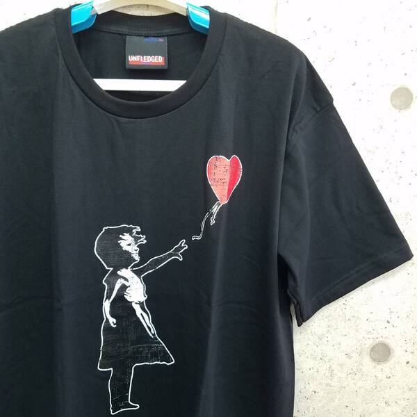 新品 おもしろTシャツ メンズ XLサイズ 黒 ブラック バンクシー パロディ ユニーク プリント 面白 Girl with Balloon 風船と少女 送料無料