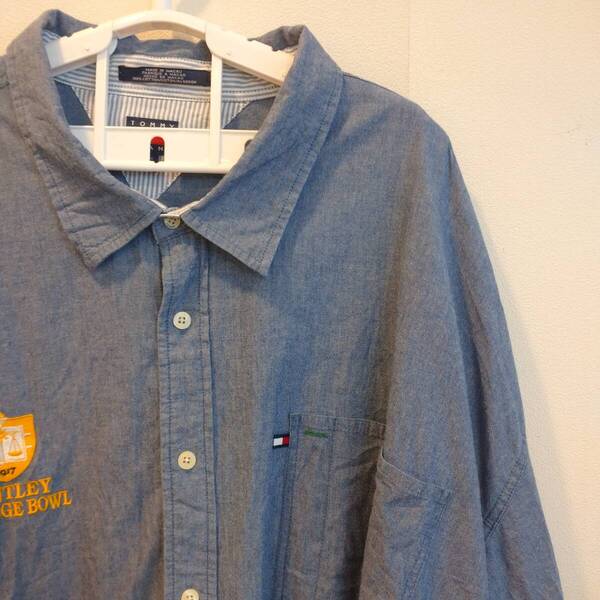 中古 アメリカ古着 TOMMY HILFIGER TOMMY JEANS トミーヒルフィガー トミージーンズ 長袖シャツ メンズ 3Lサイズ相当 2XL XXL ブルーグレイ