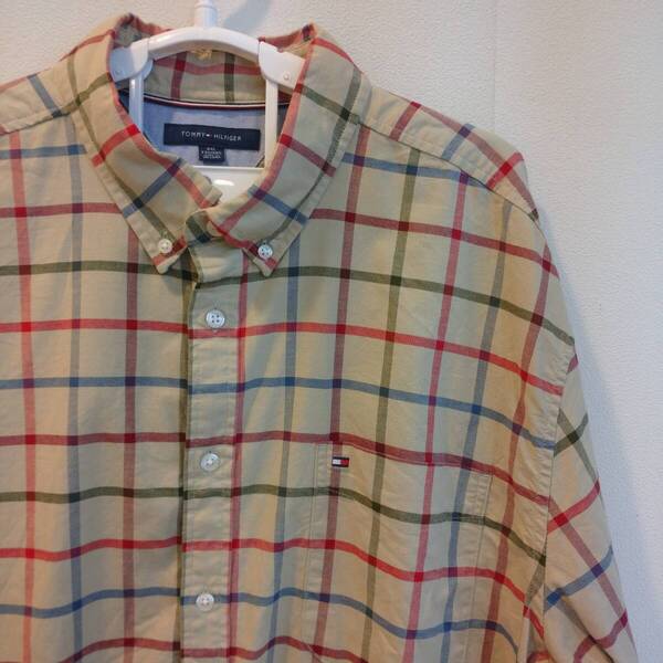 中古 アメリカ古着 Tommy Hilfiger トミー ヒルフィガー 長袖シャツ メンズ XXLサイズ 3L 2XL 黄土色 カーキ ビンテージ カジュアル