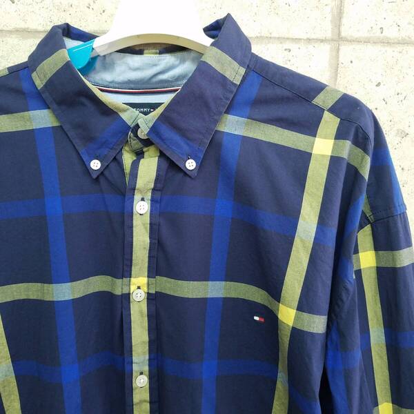 中古 アメリカ古着 TOMMY HILFIGER トミーヒルフィガー 長袖シャツ メンズ 3XL 4L ブルー チェック柄 ビンテージ カジュアル 送料無料