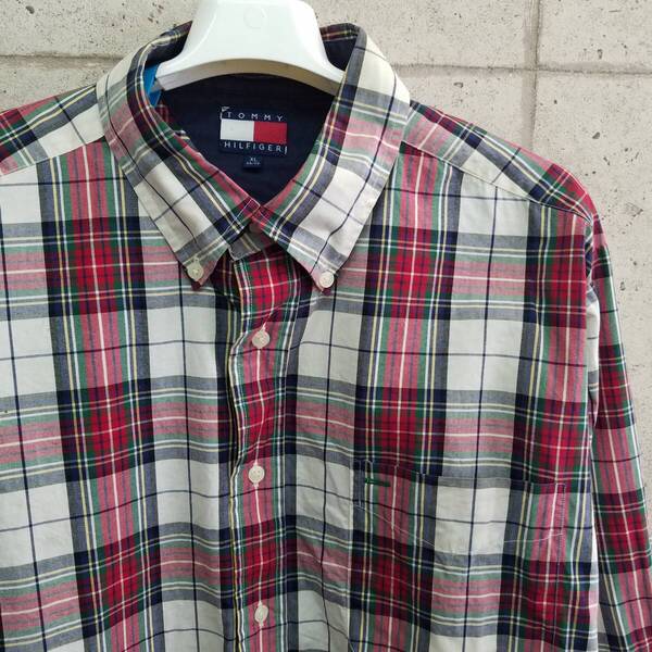 中古 アメリカ古着 TOMMY HILFIGER トミーヒルフィガー 長袖シャツ メンズ XLサイズ 2L LL チェック柄 ビンテージ カジュアル 送料無料
