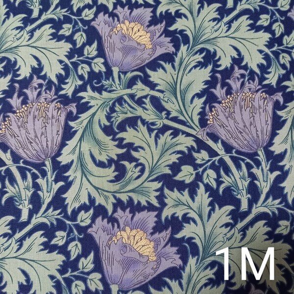 V&A ウィリアムモリス アネモネ ネイビー 1M 花柄 モリス生地 花柄生地 William Morris シーチング