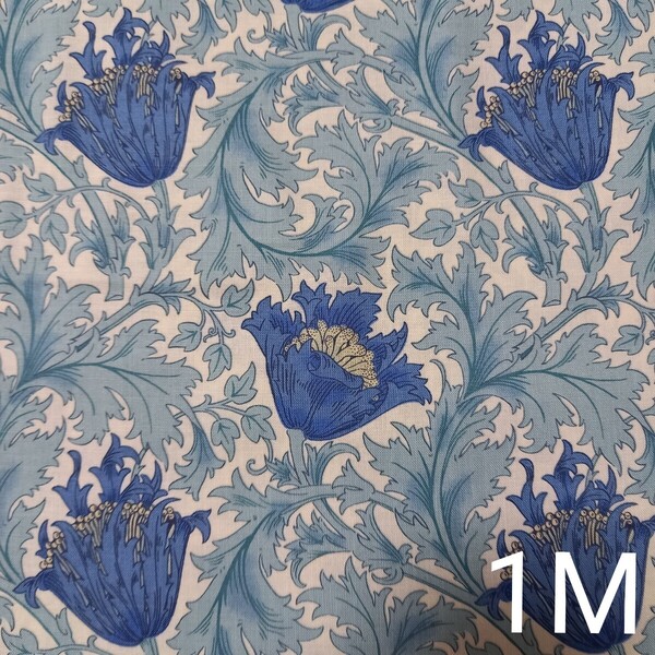 V&A ウィリアムモリス アネモネ ブルー 1M 花柄 モリス生地 花柄生地 William Morris シーチング