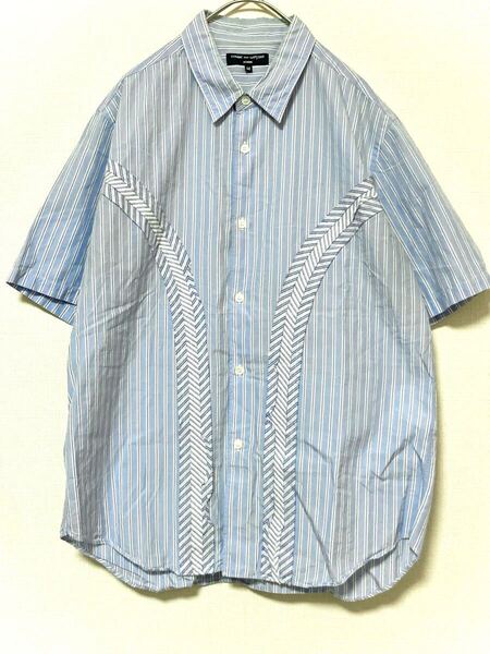 コムデギャルソンオム COMME des GARCONS HOMME ストライプ 切り替え 半袖 シャツ メンズ ブルー 青 トップス M 総柄