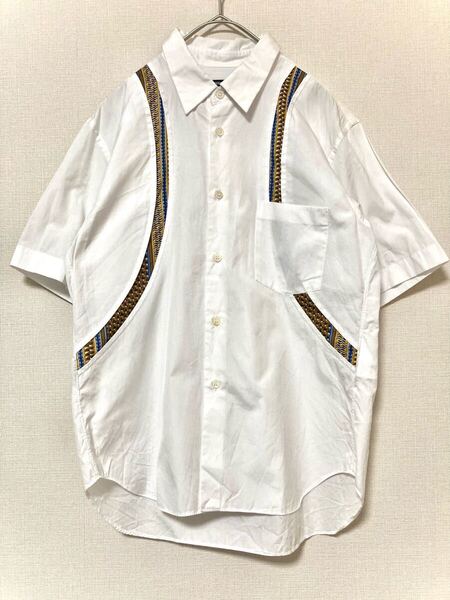 コムデギャルソンオムドゥ COMME des GARCONS HOMME DEUX 切り替え ライン半袖 シャツ メンズ XS ホワイト 白 トップス