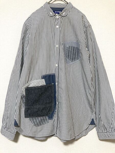 ジュンヤワタナベマン コムデギャルソン JUNYA WATANABE MAN COMME des GARCONS ストライプ パッチワーク シャツ 長袖 M