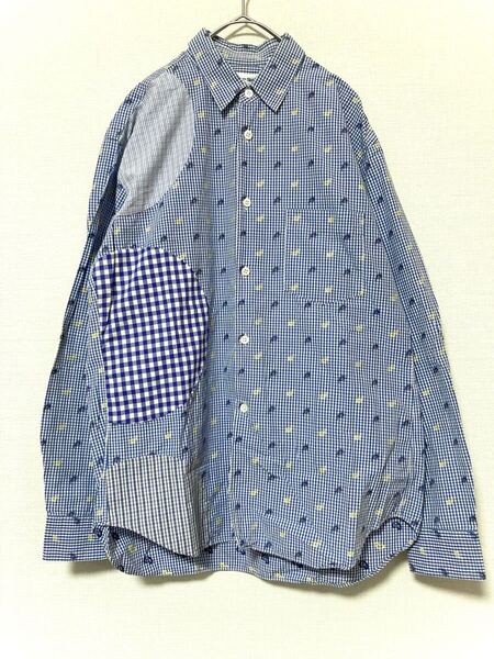 コムデギャルソン COMME des GARCONS SHIRT シャツ 長袖 チェック ペイズリー 刺繍 ドッキング 切り替え ドット パッチワーク XS