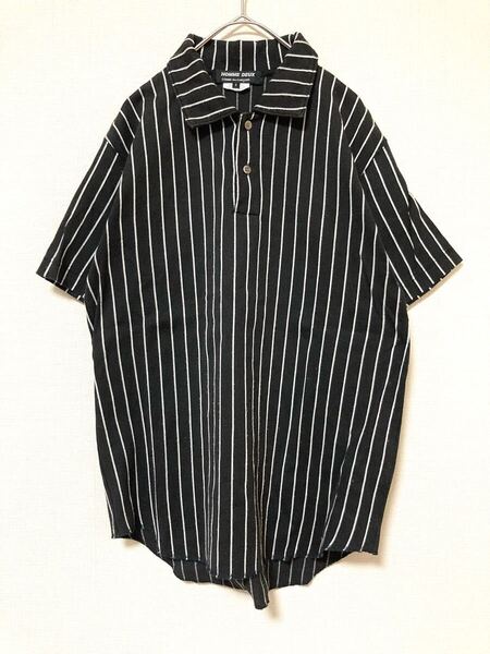 コムデギャルソンオムドゥ COMME des GARCONS HOMME DEUX ストライプ ポロシャツ 半袖 メンズ S ブラック コットン 黒 トップス