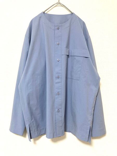オムプリッセ イッセイミヤケ HOMME PLISSE issey miyake ノーカラー シャツ 長袖 メンズ カラーレス 2 ブルー