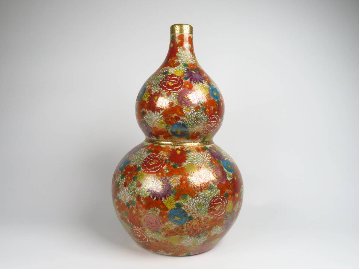 丸十字 薩摩焼 瓢箪型 ひょうたん型 花鳥 壺 花瓶 高さ33cm 丸十字 薩摩焼 瓢箪型 ひょうたん型 花鳥 壺 花瓶 高さ33cm