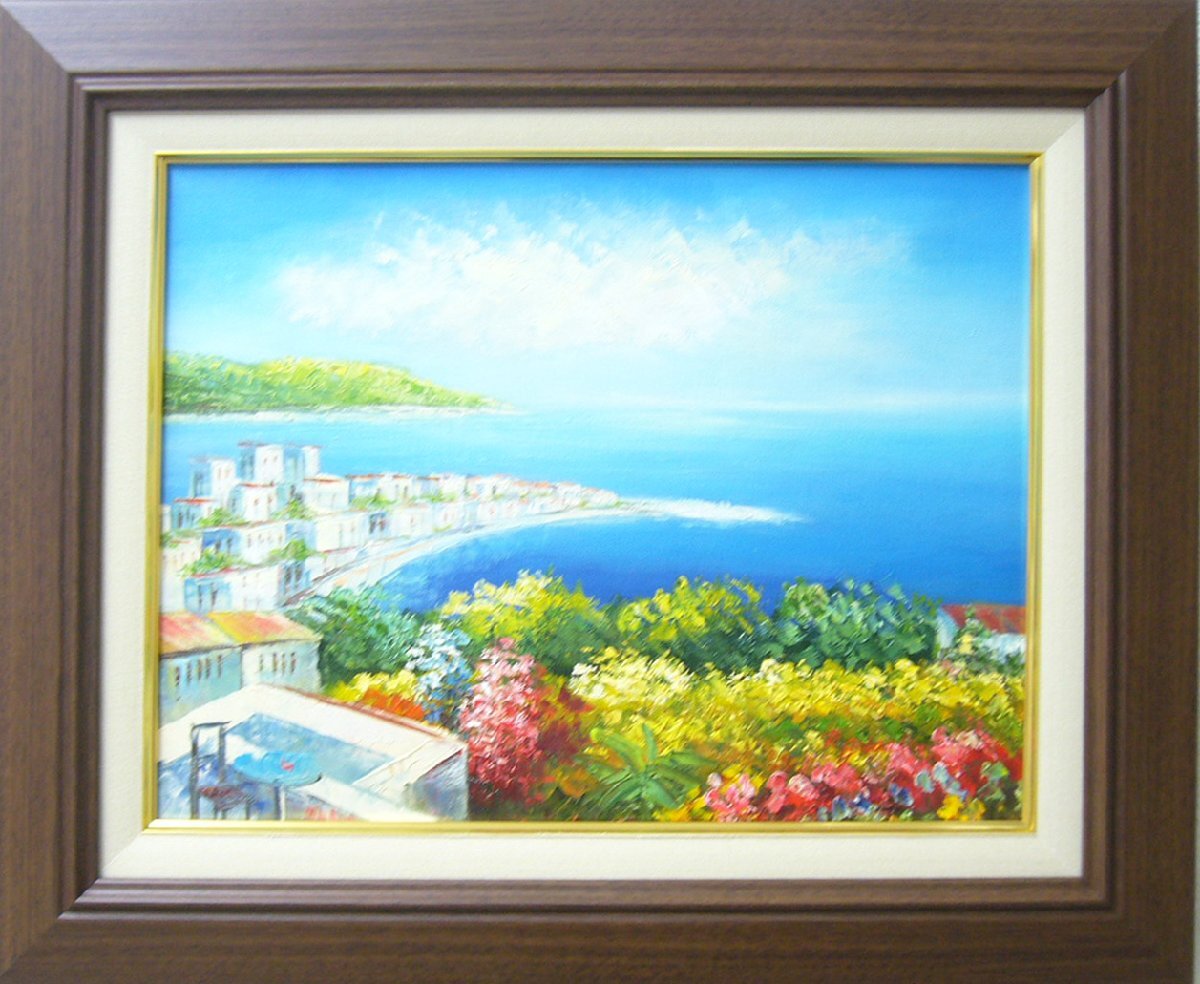 油絵 「ギリシャ」 風景画 8号 額装付き