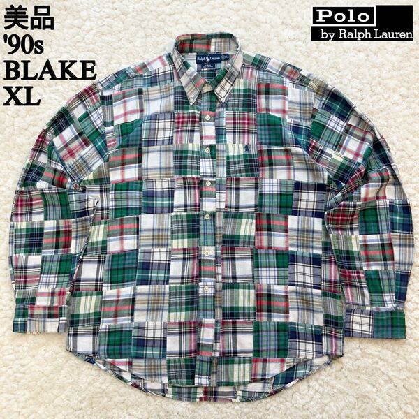 美品 90s パッチワークシャツ BLAKE XL ポロバイラルフローレン Polo by Ralph Lauren sportsman polo country RRL 9293