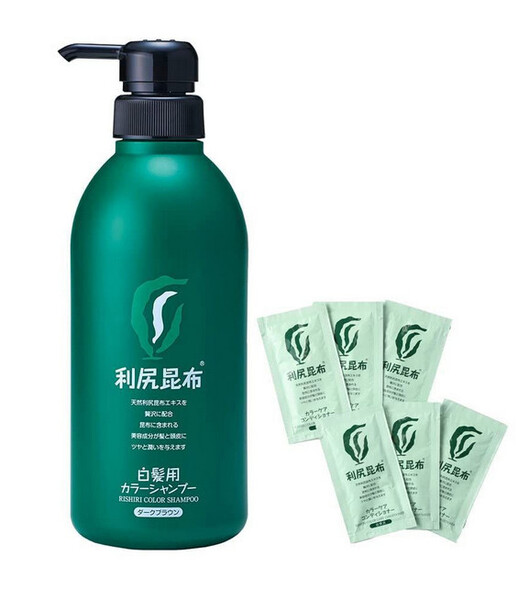 利尻昆布 白髪用カラーシャンプー ダークブラウン 大容量500ml おまけ付き / 自然派clubサスティ お徳用サイズ