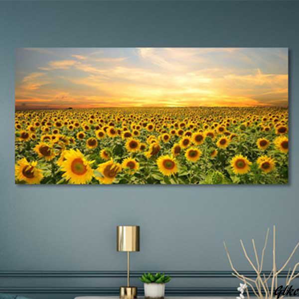 【向日葵の鮮やか額付きアートパネル】 インテリアアート 向日葵 40x80cm 額付きポスター 壁掛け装飾 防水キャンバス