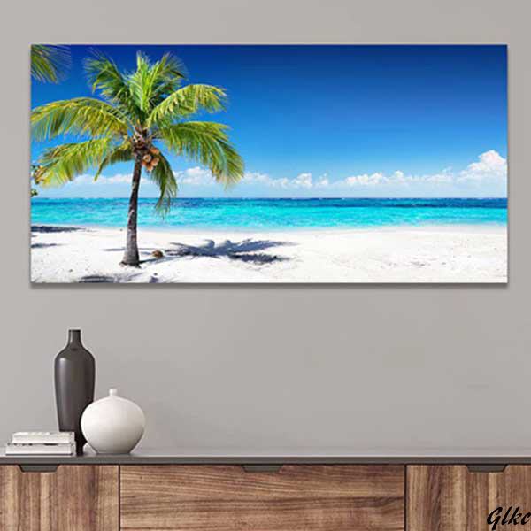 【海とヤシの風景キャンバスアート完成品】 海の風景画 30×60cm リゾート風インテリア おしゃれ 壁掛け インテリア雑貨 プレゼント