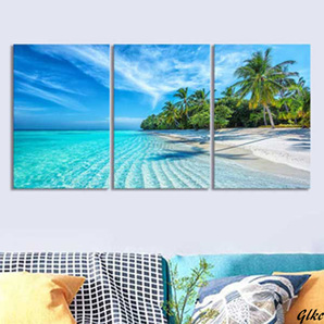 【リゾート風ヤシの木海アート3枚セット】 軽量インテリアパネル 30×40cm 海の絵画 玄関飾り 高耐久 壁掛け フレーム付き