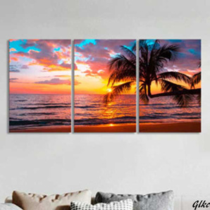 【3枚セット海辺の風景パネルアート】 インテリアパネル 30x40cm 自然風景 夕日ビーチ 軽量パネル インテリア装飾 おしゃれ
