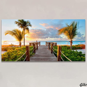 【変色しにくい耐久性に優れており、美しい色合いが長く続く】 ヤシの木 アートパネル ハワイ 絵画 海 インテリア 壁掛け風景 南国