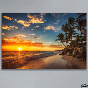 【完成済みの木枠付きで、面倒な組み立てが不要】 海 絵画 壁掛け アートパネル ココナッツ 自然風景 インテリア 風水 おしゃれ Sea 11