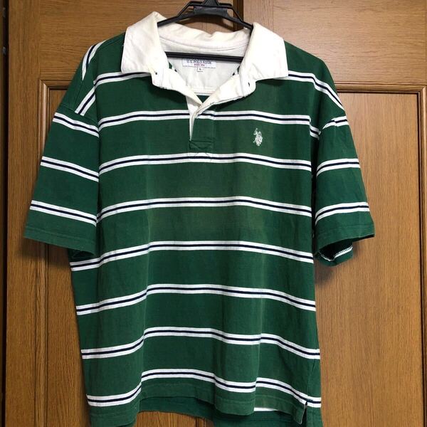 U.S. POLO ASSN. ポロシャツ L メンズ 半袖 ボーダー 緑 グリーン ユーエスポロアッスン 古着