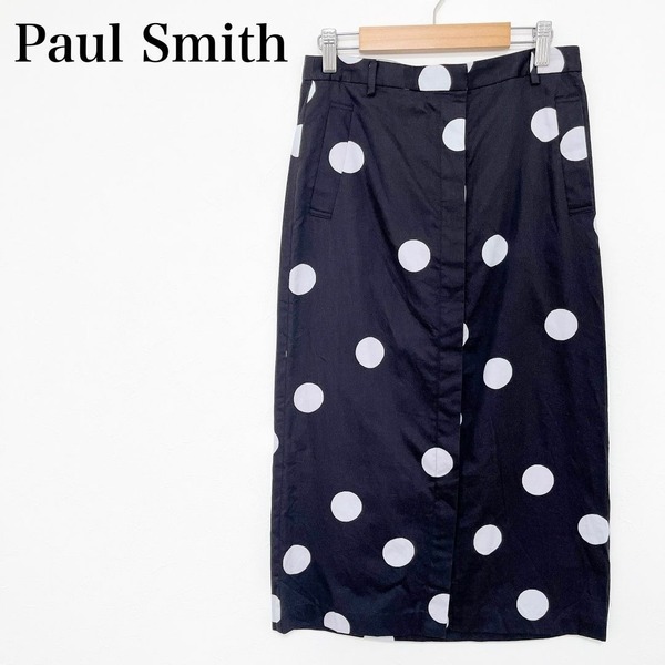◇ Paul Smith ポールスミス 膝下 スカート タイト 巻きスカート 水玉 ドット サイズ 38 M レディース 黒 ブラック 白 綿 コットン