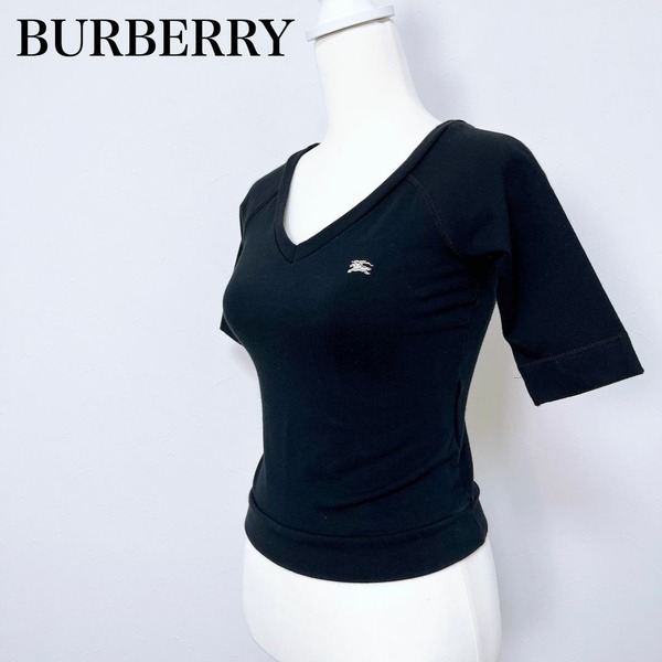 ◇ BURBERRY LONDON バーバリーロンドン ブルーレーベルトップス Tシャツ 半袖 サイズ S ロゴ 黒 ブラック 綿 コットン