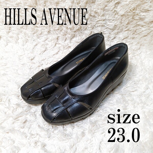 美品 ヒルズアヴェニュー ウェーブソール グルカサンダル ブラック 黒 23cm HILLS AVENUE パンプス 本革