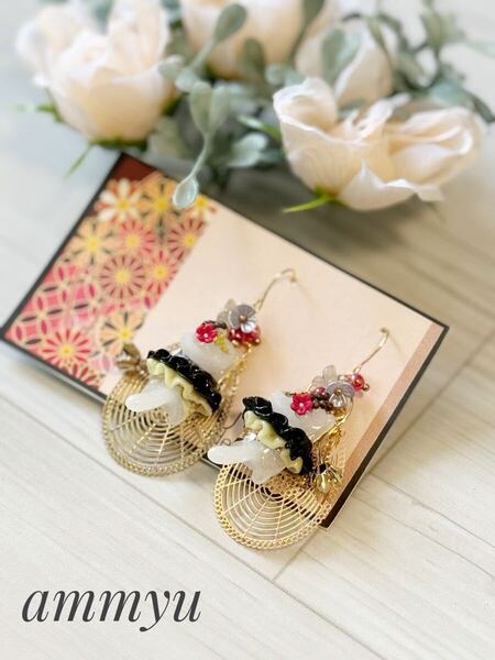 着物 ドレス 猫 レジン ハンドメイド ピアス イヤリング