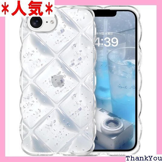 GUAGUA iPhone 16E ケース クリア ウ SE4 6.1インチ用 可愛いカバー クリア 透明 銀箔 692
