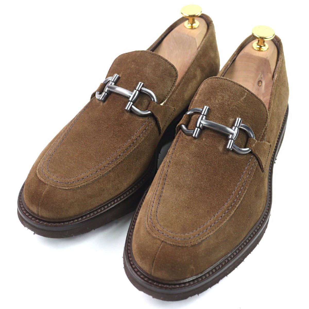 【未使用】Ferragamo フェラガモ メンズシューズ モカシン 茶 8 未使用】Ferragamo フェラガモ メンズシューズ モカシン 茶 8