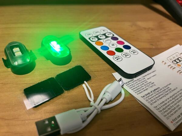 緑LED 警告灯点滅、常時点灯 特定小型原付 最高速度表示灯 コンパクト 充電式 2コセット ledテープライト