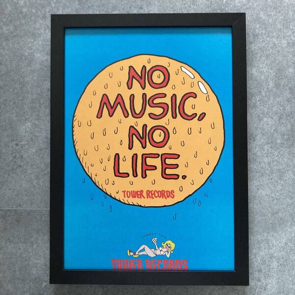 ●額装品 湯村輝彦 タワレコ A4サイズ額入り NO MUSIC NO LIFE 貴重広告 ポスター風 アートフレーム 送料無料 T181