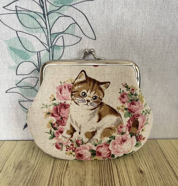がま口 ポーチ / 財布 / 小物入れ / ハンドメイド☆猫&花・13
