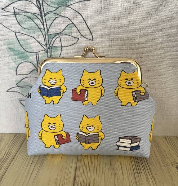 がま口 / ポーチ / 財布 / 小物入れ / ハンドメイド☆ノラネコぐんだん・ブルーグレー80