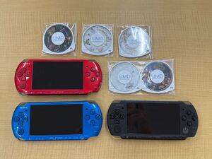 nB コンパクト PSP-3000 プレイステーションポータブル ブルー モンスターハンター レッド ソフト5点 セット ジャンク品 SONY ソニー