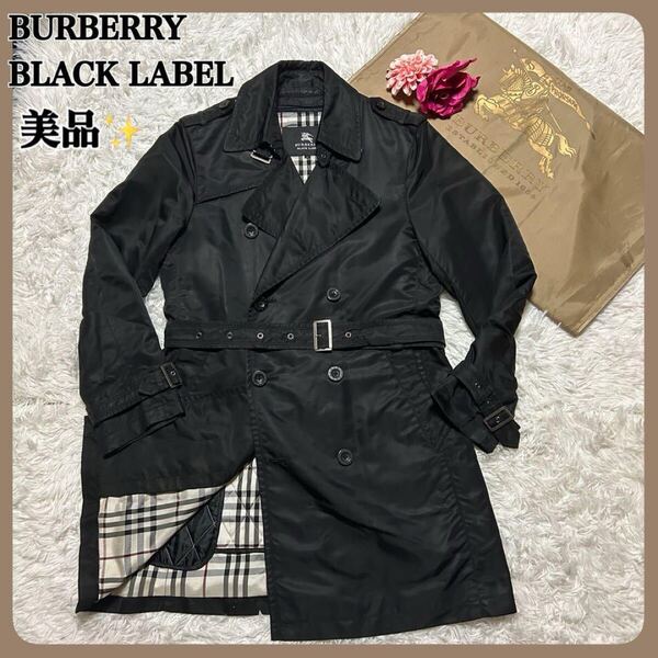 【極美品】バーバリー ブラックレーベル トレンチコート ナイロン 黒 ライナー BURBERRY BLACKLABEL ノバチェック (250519-ss-3)