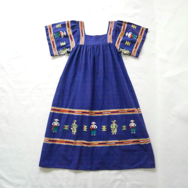 Made in Guatemala darkblue embroidery vintage onepiece グアテマラ製 人刺繍 ヴィンテージ ワンピース 古着 ビンテージ