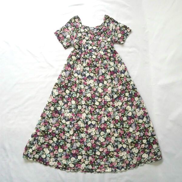 Made in USA 90s floral maxi onepiece アメリカ製 ヴィンテージ 花柄 シワ加工 マキシワンピース 古着 vintage ドレス