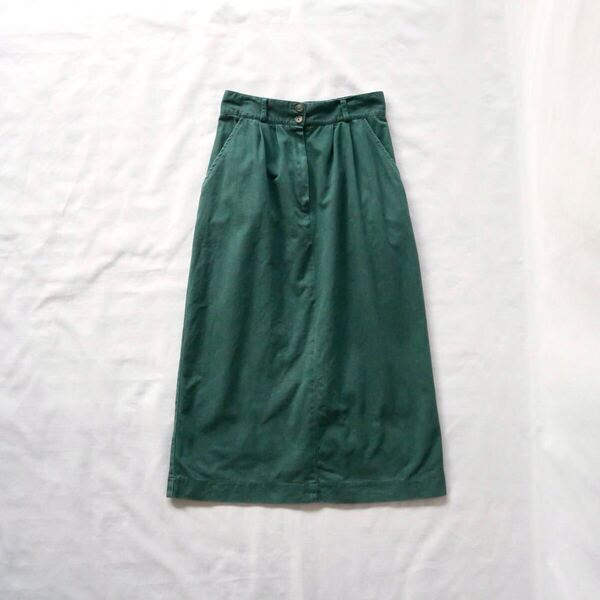 Made in USA LAND'SEND green cotton skirt アメリカ製 グリーン コットンスカート ロングスカート ボトムス 無地 ランズエンド
