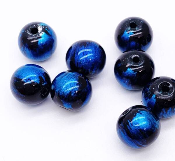 ガラス ビーズ 10mm ディープブルー 20個