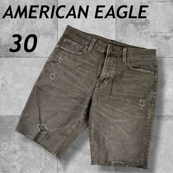 AMERICAN EAGLE アメリカンイーグル メンズ ハーフパンツ 30 デニム ダメージ加工 1101949 グレー系 (F042)★