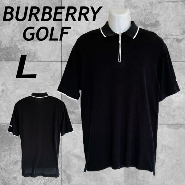 BURBERRY GOLF バーバリーゴルフ メンズ 半袖ポロシャツ L ゴルフウェア ハーフジップ BFV16-622 -09 三陽商会 ブラック系 (F043)★