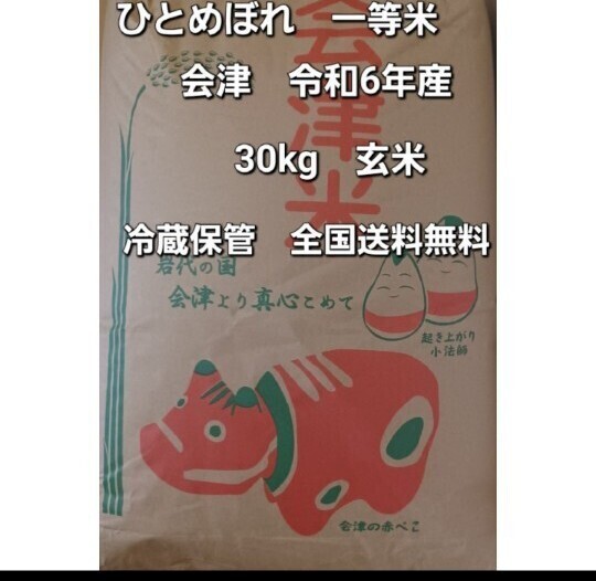 ひとめぼれ 30kg 玄米 会津産 令和6年産 冷蔵保管 全国送料無料