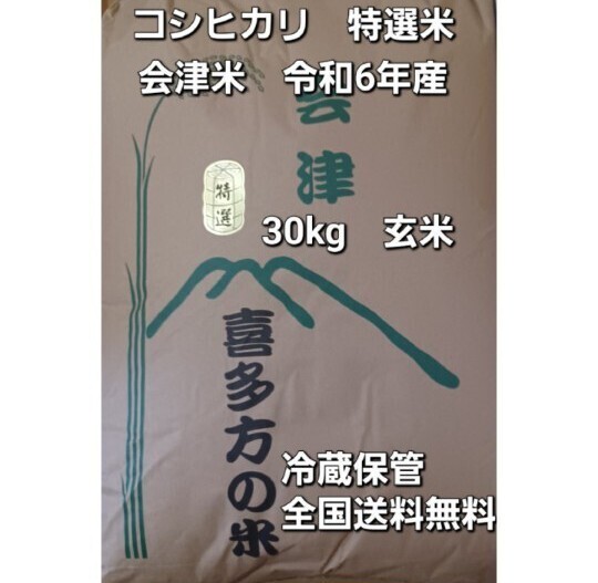 コシヒカリ 特選米 玄米 30kg 会津産 令和6年産 一等米 冷蔵保管 全国送料無料