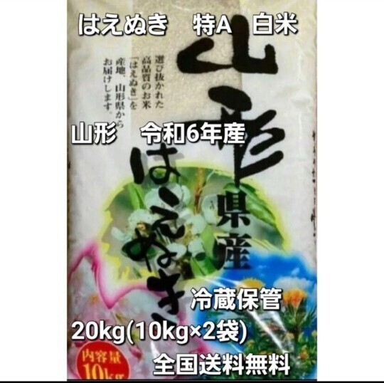 はえぬき 特A 20kg 10kg×2袋 白米 山形県 令和6年産 令和7年5月中旬精米 全国送料無料