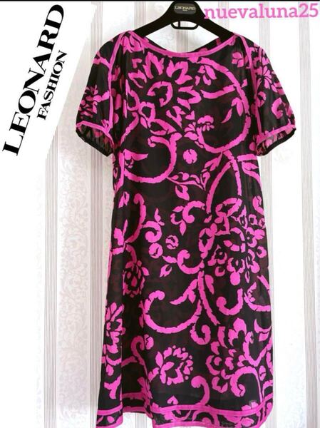 最終値下げ☆格安セール☆極美品 LEONARD レオナール 洗練 プレシャス 夏のお出かけ ゆったり 涼やか 快適 ワンピース チュニック 綿100%