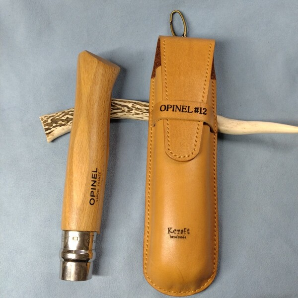 OPINEL NO.12 オピネル レザーケース ハンドメイド ヌメ革ライトキャメル 立体 手縫い アウトドア ナイフ 高評価頂いております