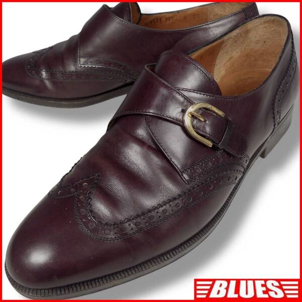 即決★Salvatore Ferragamo★26.5cm レザー ビジネスシューズ フェラガモ 8 イタリア製 モンクストラップ メンズ 茶 本革