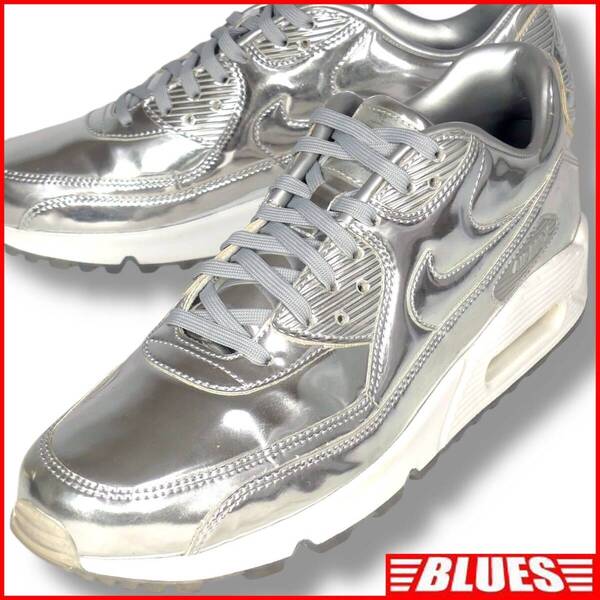即決★NIKE id★28cm レザースニーカー ナイキ Air Max メンズ US10 銀 シルバー 本革 ストリート 本皮 スニーカー 革靴